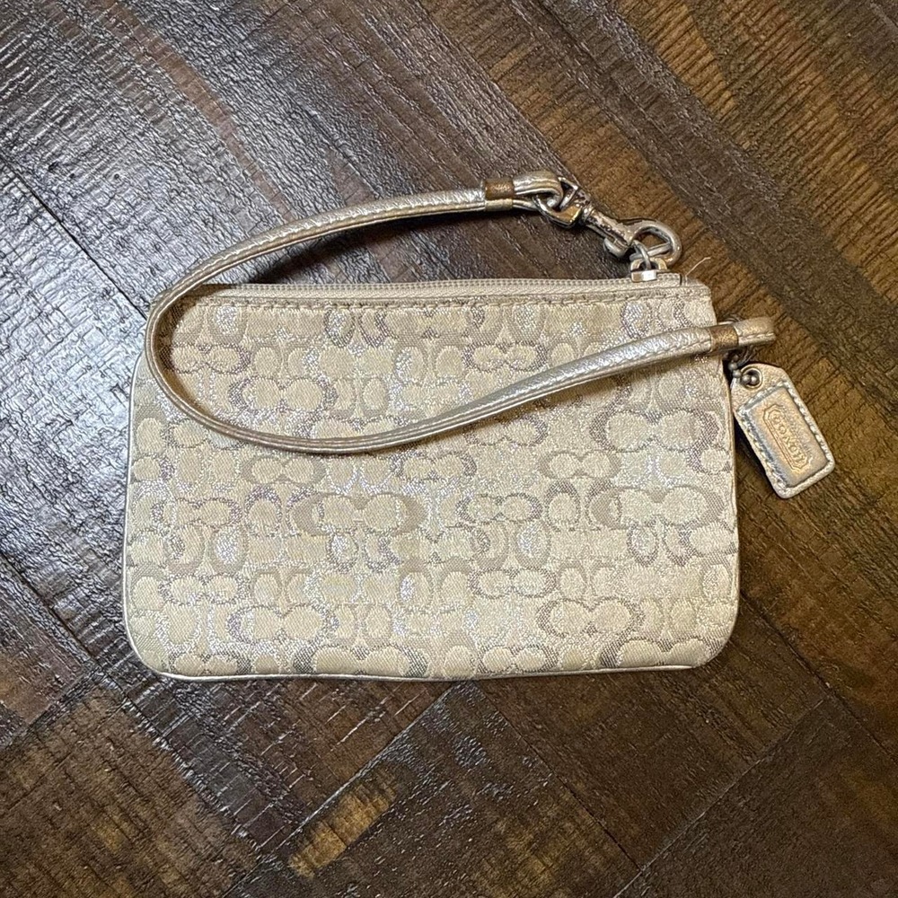 Coach Y2K Metallic Silver Signature C Jacquard Wristlet